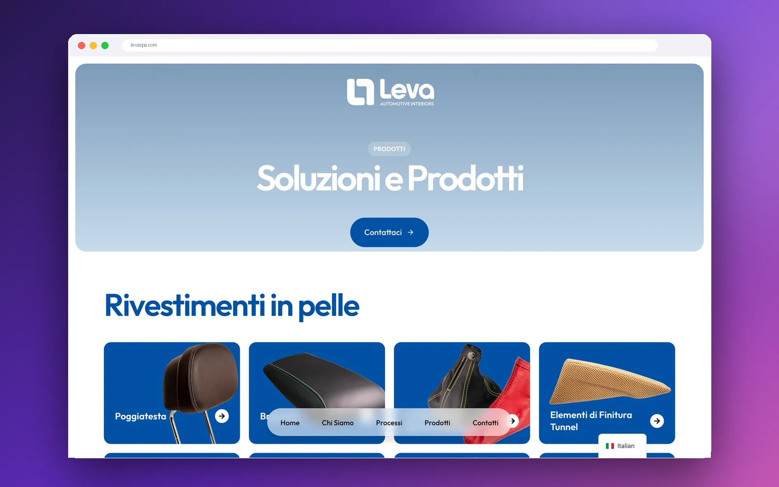 Il sito Leva in una finestra del browser
