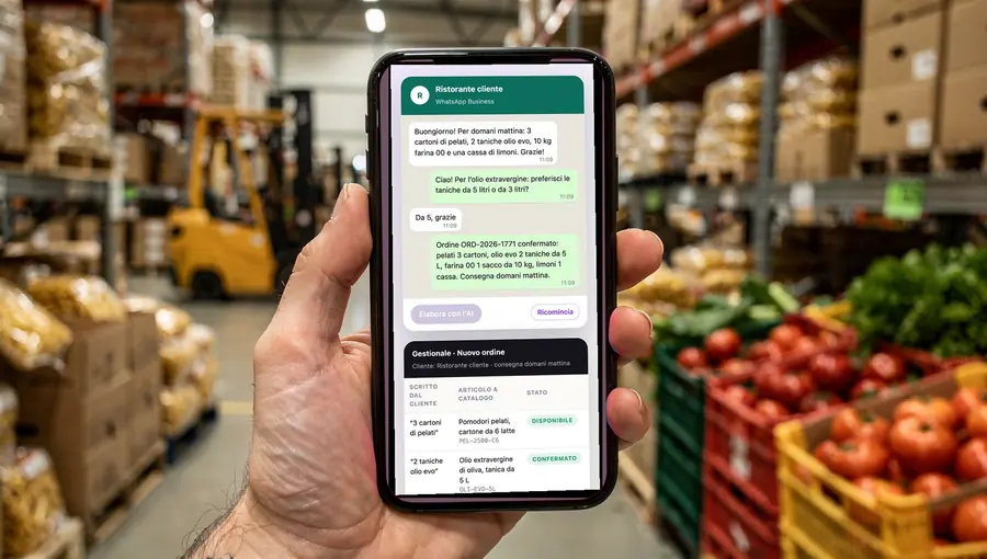 Integrazione AI: ordini WhatsApp nel gestionale (demo), progetto Scia Digital Studio